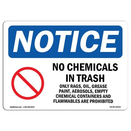 SIGNMISSION OSHA Notice Sign, 3.5" Height, NOTICE No Chemicals In Trash Sign With Symbol, Landscape, 10PK OS-NS-D-35-L-16052-10PK